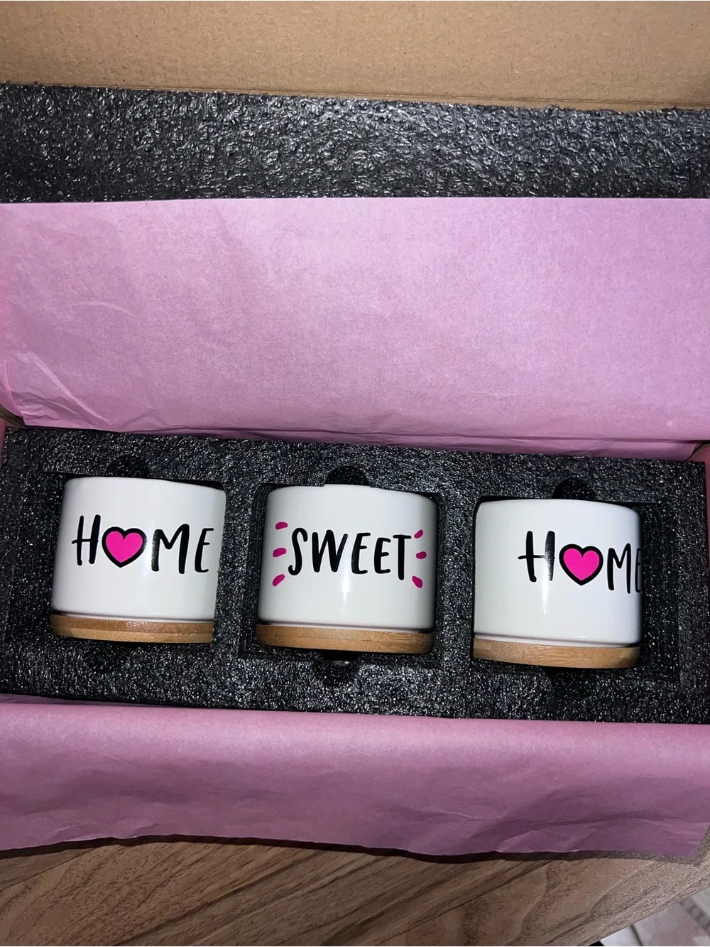 White Ceramic 'Home Sweet Home' Planter Set with Pink Heart Accents